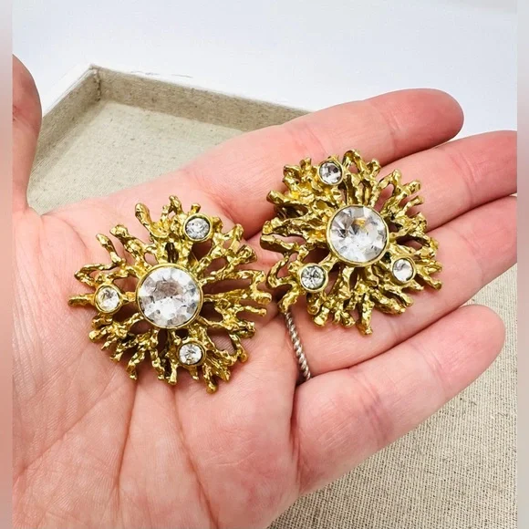 Vintage Kenneth Jay Lane “Regal Riches” Collection Sunburst Clip-On Earrings - Picture 2 of 9